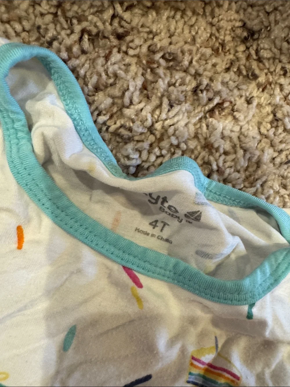 Kids White Birthday Print Pajama Set with Teal Trim